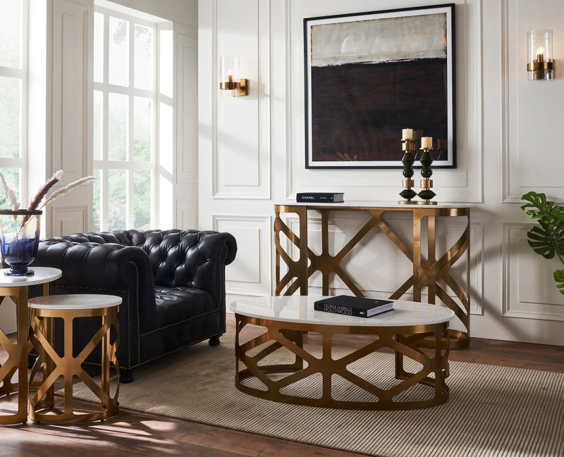 THEBES CONSOLE TABLE WHITE CHAMPAGNE