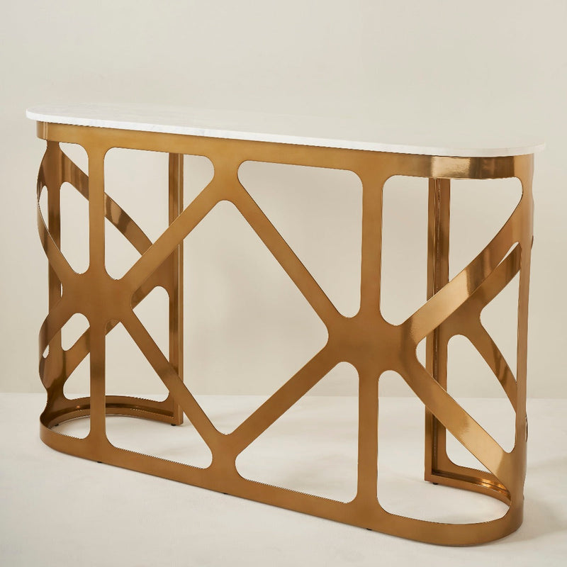 THEBES CONSOLE TABLE WHITE CHAMPAGNE