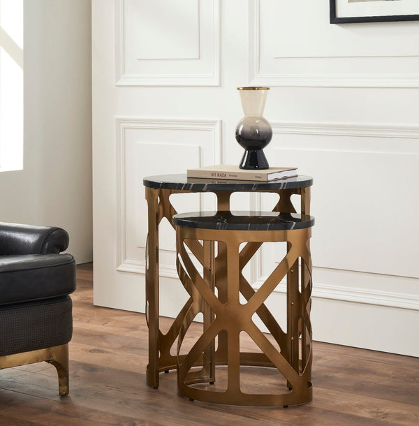 THEBES END TABLE BLACK CHAMPAGNE